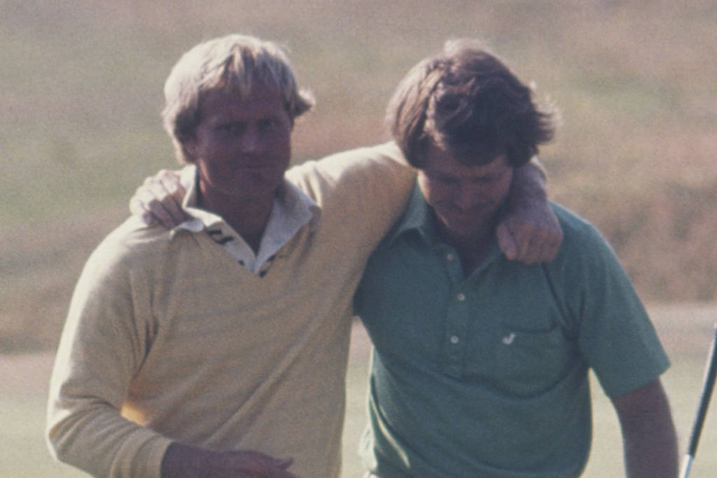 Jack Nicklaus and Tom Watson following the Duel in the Sun at Turnberry